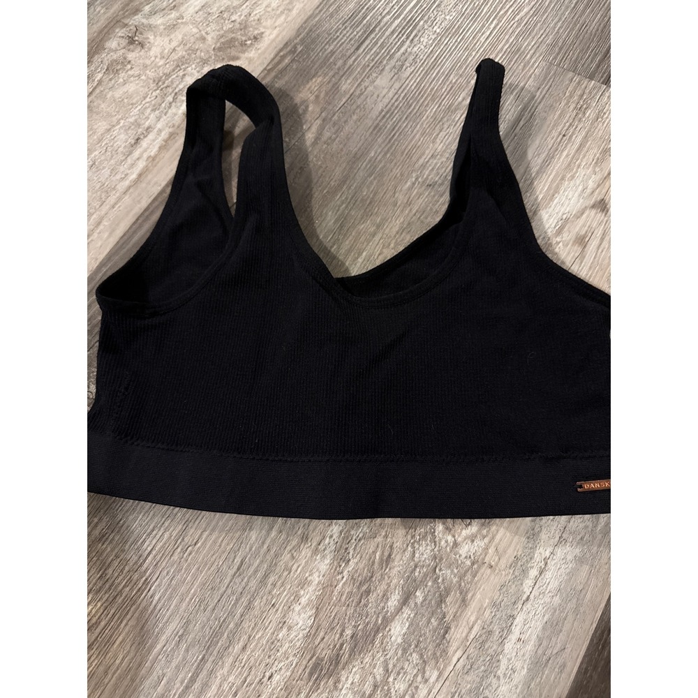 Danskin Intimates Ribbed Bralette Black V-Neck Seamless Sports Bra Large DN7408